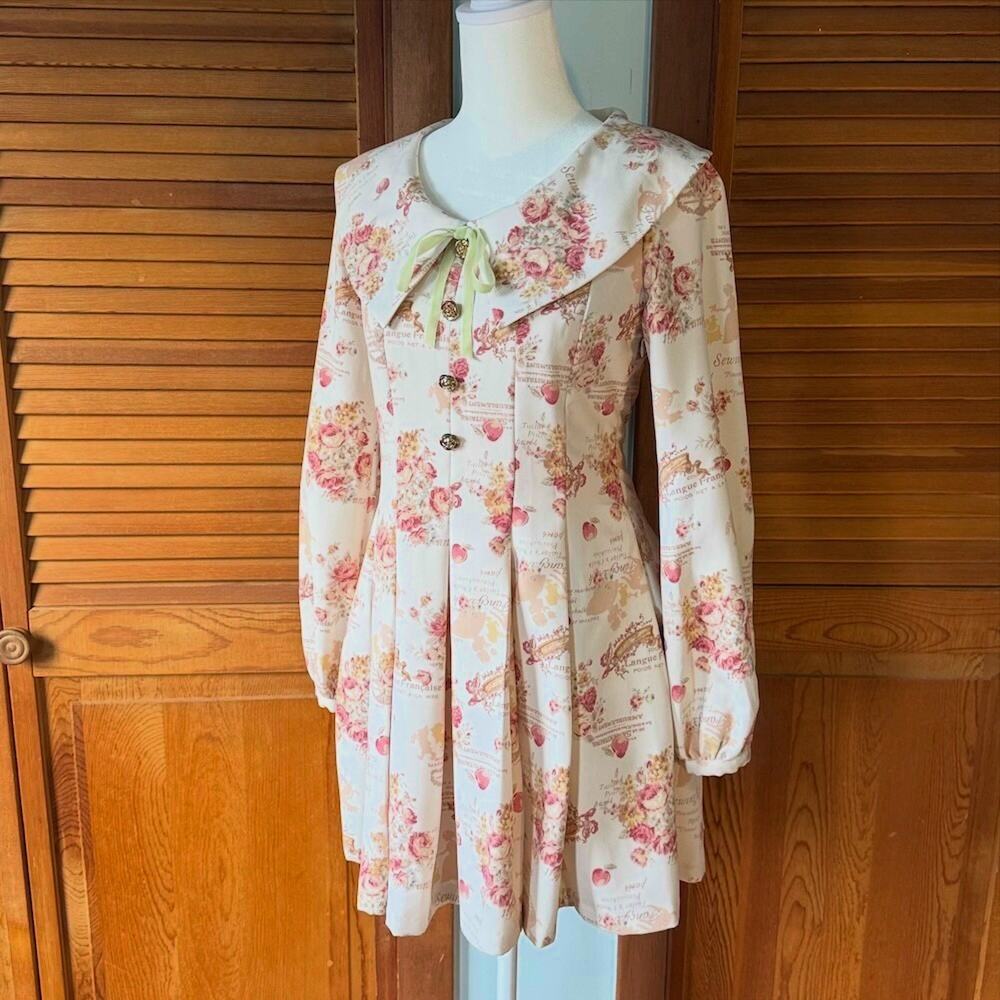 Liz Lisa J-fashion Gyaru Himekaji Victorian Rose Ivory Lace-Up Back Dress XS - Picture 6 of 11